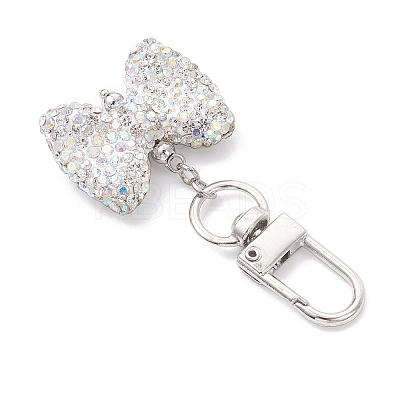 Bowknot Polymer Clay Rhinestone Pendants Decorations HJEW-JM04197-03-1