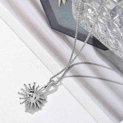 304 Stainless Steel Sunflower Pendant Box Chain Necklaces for Women NJEW-R011-01P-1
