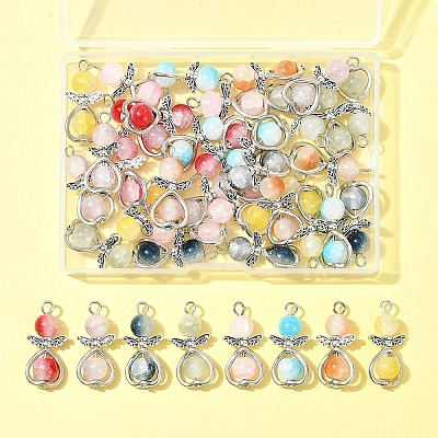 40Pcs 8 Colors Angel Glass Pendants. with Alloy Findings PALLOY-FS00027-1