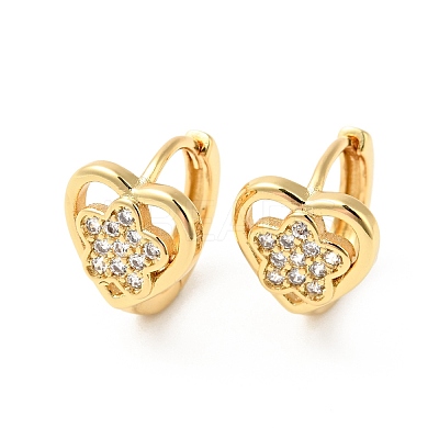 Cubic Zirconia Heart with Star Hoop Earrings EJEW-G312-15G-02-1