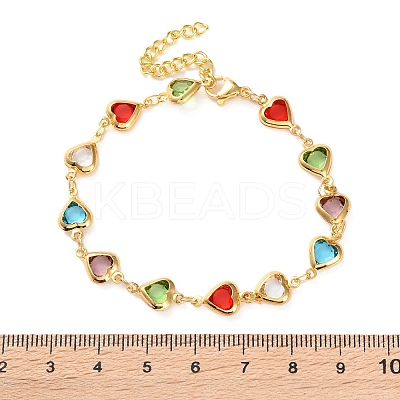 Heart Brass Link Bracelets for Woman BJEW-S157-04G-1