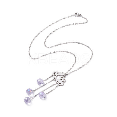 201 Stainless Steel Cloud with Glass Tassel Pendant Necklace for Women  NJEW-JN04274-1