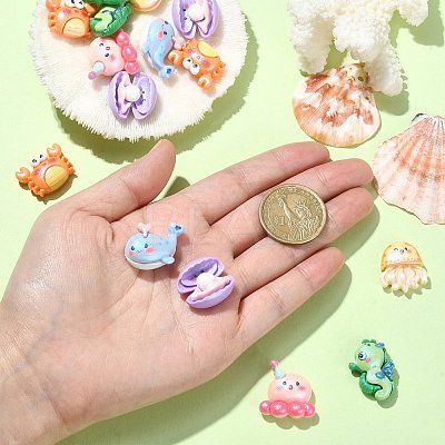 30Pcs 6 Styles Ocean Theme Opaque Resin Sea Animal Cabochons RESI-CJ0003-55-1