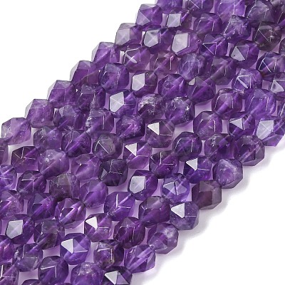 Faceted Natural Amethyst Beads Strands G-K066-09-6mm-1