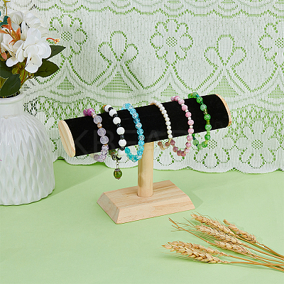 Velvet T-Bar Bracelet Display Stands with Wooden Base BDIS-WH0010-03A-1