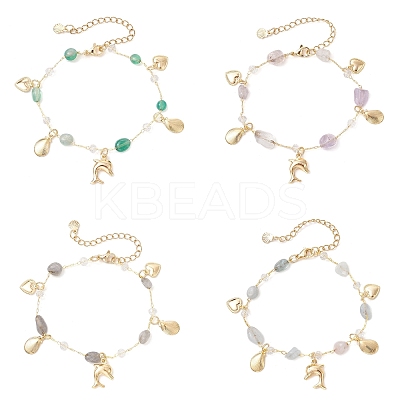 4Pcs Natural Morganite & Amethyst & Green Agate & Labradorite Link Bracelets for Women BJEW-JB12116-1