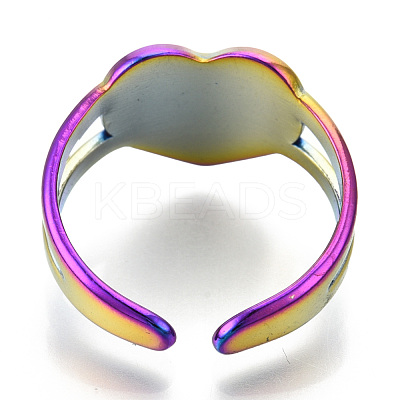 304 Stainless Steel Heart Cuff Rings RJEW-N038-118M-1