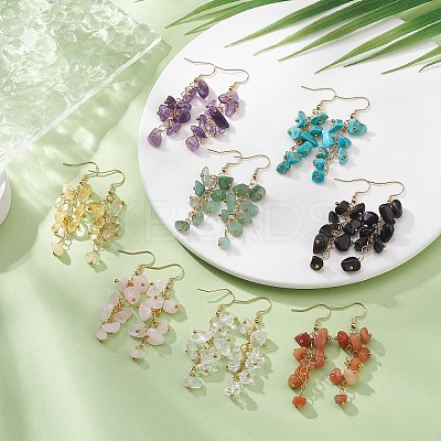 8 Pair 8 Style Natural & Synthetic Mixed Gemstone Chips Dangle Earrings Set EJEW-JE05266-1