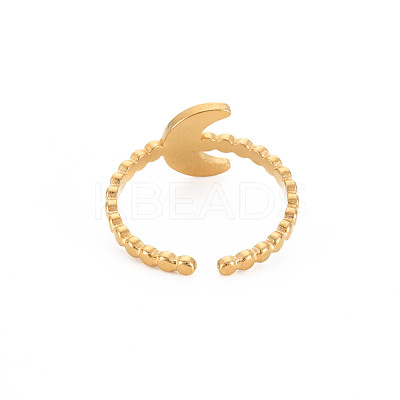 Ion Plating(IP) 304 Stainless Steel Moon Open Cuff Ring for Women X-RJEW-S405-224G-1
