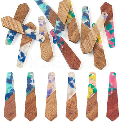 12Pcs 6 Colors Resin and Walnut Pendants FIND-TA0006-36D-1