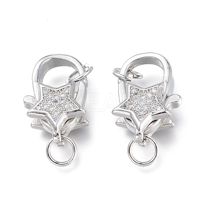 Brass Micro Pave Clear Cubic Zirconia Lobster Claw Clasps ZIRC-Q024-16P-1