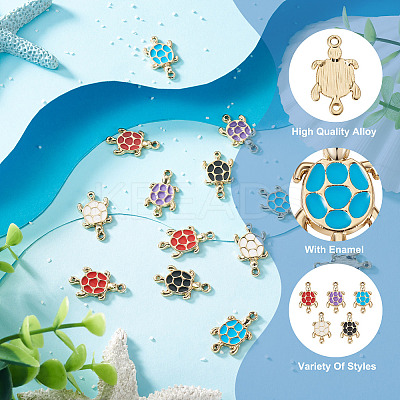 40Pcs 5 Colors Zinc Alloy Enamel Connector Charms ENAM-YS0001-08-1