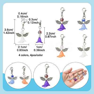 16Pcs 4 Colors Angel Glass Acrylic Pendants HJEW-FS00015-1