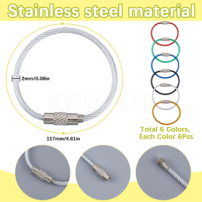 36Pcs 6 Colors Rubber Cover Stainless Steel Wire Cable Keychains FIND-SC0013-71A-1