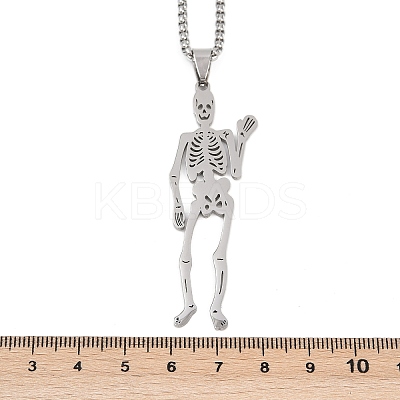 201 Stainless Steel Skeleton Pendant Necklaces NJEW-K283-08P-1