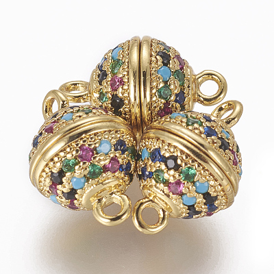 Brass Micro Pave Cubic Zirconia Magnetic Clasps with Loops ZIRC-L082-B-02-G-1