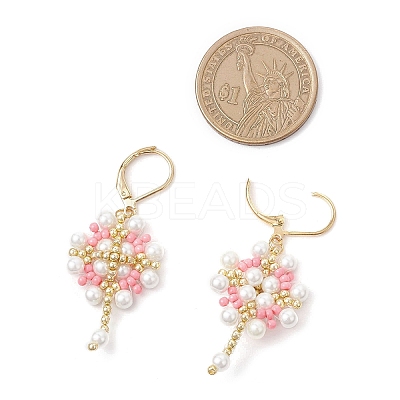 Flower with Cross 304 Stainless Steel Earrings Glass Seeds Leverback Earrings EJEW-MZ00507-05-1