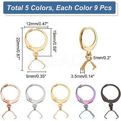 45Pcs 5 Colors 304 Stainless Steel Leverback Earring Finding STAS-NB0001-74-1