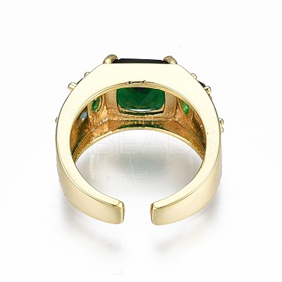 Green Cubic Zirconia Rectangle Chunky Open Cuff Ring for Women X-RJEW-N035-095-1