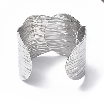 Non-Tarnish 304 Stainless Steel Wide Open Cuff Bangle for Women BJEW-F442-02P-1