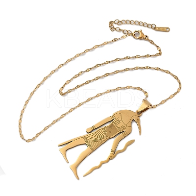 201 Stainless Steel Egyptian Ancient God Anubis Pendant Necklaces NJEW-D318-06G-1