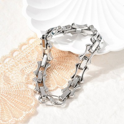 304 Stainless Steel Bone Link Chain Bracelets for Women Men BJEW-F488-65P-1