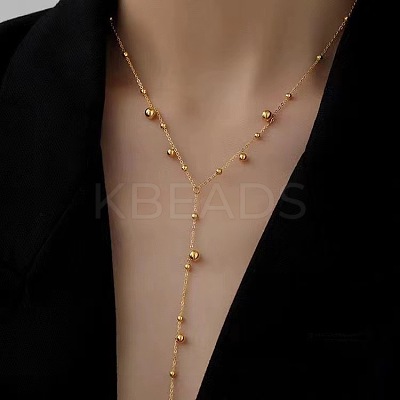 304 Stainless Steel Ball Chain Long Tassel Y Necklaces for Women FS-WG75565-01-1