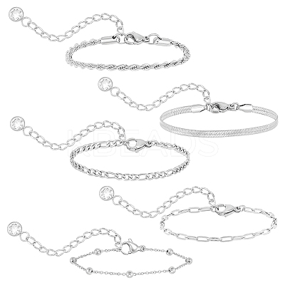5Pcs 5 Styles Stainless Steel Chain Bracelets BJEW-UN0001-79-1