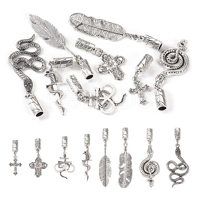 16Pcs 8 Styles Tibetan Style Alloy Cord Ends with Pendants FIND-TA0004-20-1