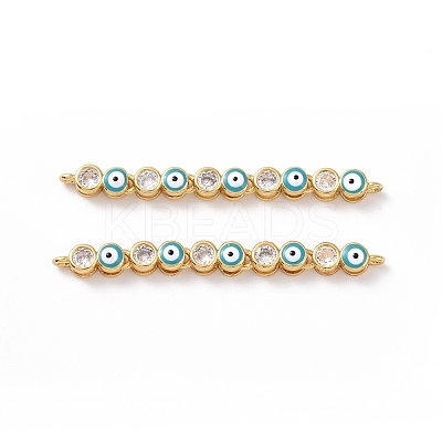 Flat Round with Evil Eye Pattern Brass Micro Pave Clear Cubic Zirconia Enamel Connector Charms KK-G435-44G-03-1