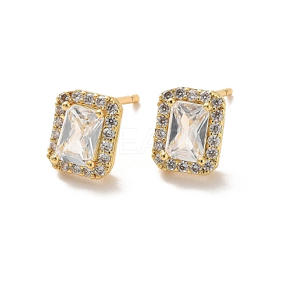 Clear Cubic Zirconia Rectangle Stud Earrings LS-EJEW-K093-20G-1