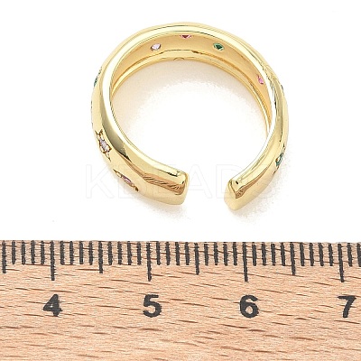 Brass Micro Pave Colorful Cubic Zirconia Cuff Open Rings RJEW-Z145-05G-1