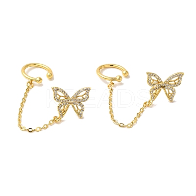 Rack Plating Brass Micro Pave Clear Cubic Zirconia Cuff Earrings for Women EJEW-G403-01G-1