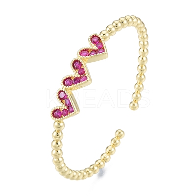 Cubic Zirconia Triple Heart Open Cuff Bangle BJEW-G651-09G-01-1