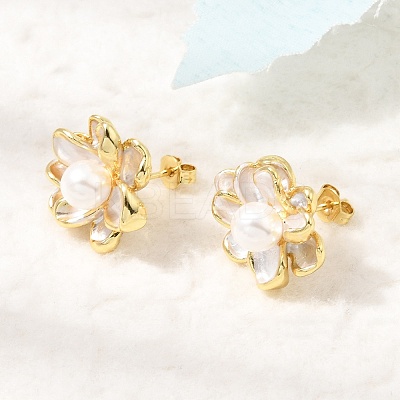 Brass Enamel Stud Earrings KK-CBAB173-02B-G-1