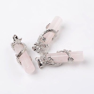Tube Natural Rose Quartz Pendants X-G-L455-H08-1
