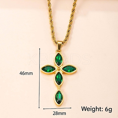 304 Stainless Steel Pave Cubic Zirconia Religion Cross Pendant Necklaces for Men Women WG31638-02-1
