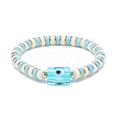 4Pcs 4 Color Handmade Evil Eye Lampwork Column Beaded Stretch Bracelets Set BJEW-JB08904-1