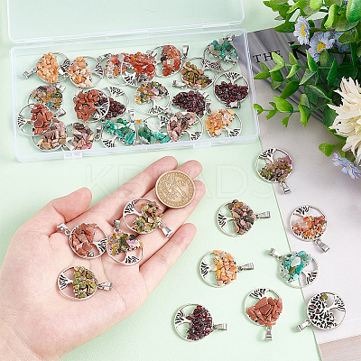8Pcs 8 Styles Natural & Synthetic Mixed Stone Chip Pendants G-PH0002-14-1