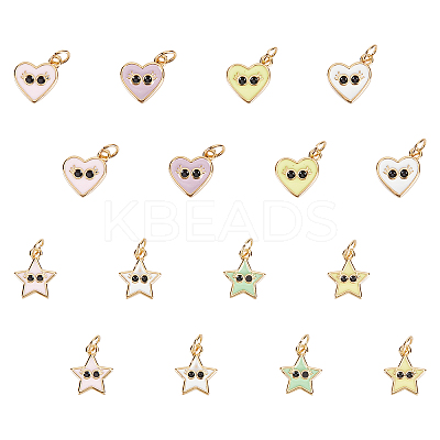 16Pcs 2 Style Real 18K Gold Plated Brass Enamel Charms KK-FH0002-11-1