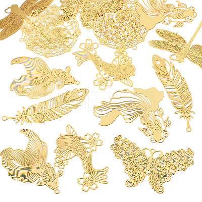 14Pcs 7 Styles Brass Filigree Big Pendants KKC-TA0001-06-1