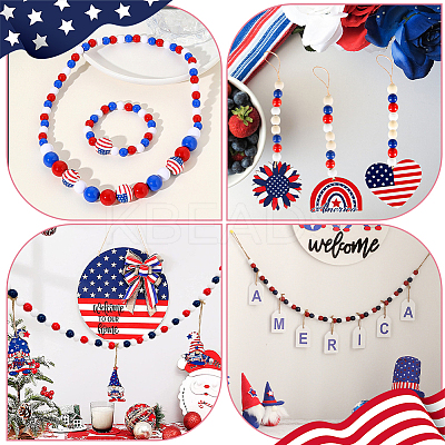 138Pcs 3 Colors Independence Day Spray Painted Wooden European Beads WOOD-GF0002-09-1