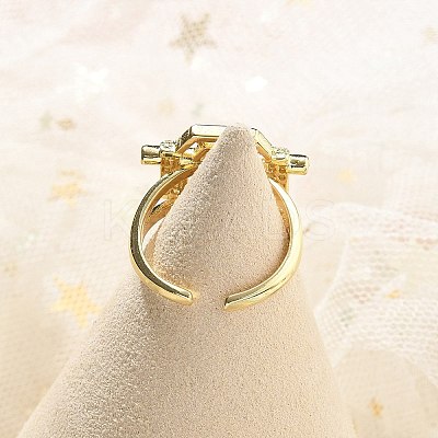 Brass Micro Pave Clear Cubic Zirconia Open Cuff Rings for Women Men KK-B124-12G-1