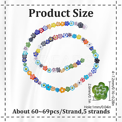 5 Strands Handmade Millefiori Glass Bead Strands LAMP-DR0001-04A-1