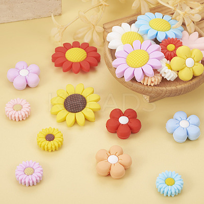19Pcs 19 Styles Flower Food Grade Eco-Friendly Silicone Focal Beads SIL-BT0001-05-1
