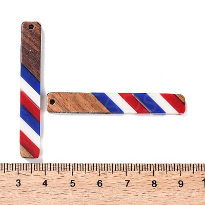 Independence Day Opaque Striped Resin & Walnut Wood Pendants RESI-U010-02H-1