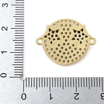 Rack Plating Brass Micro Pave Clear Cubic Zirconia Flat Round Connector Charms KK-A234-040G-02-1
