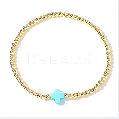 Brass Round Beads Stretch Bracelets VH4184-18-1