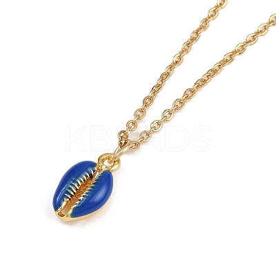 Alloy Enamel Shell Shape Pendant 304 Stainless Steel Cable Chain Necklaces for Women NJEW-JN05421-1