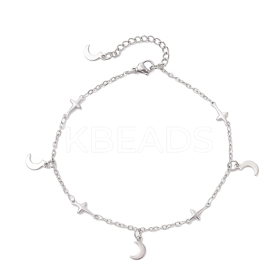 304 Stainless Steel Cross Link Chain Anklets AJEW-AN00739-02-1